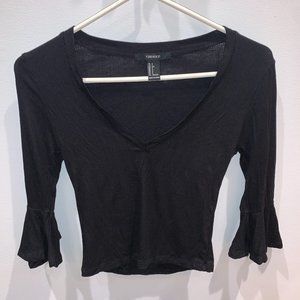 Forever 21 Black Top w/ Ruffle Sleeves (Size:S)